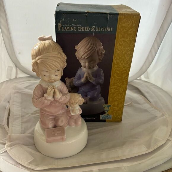 Musical Porcelain Praying Child Sculpture *New* - Picture 1 of 9